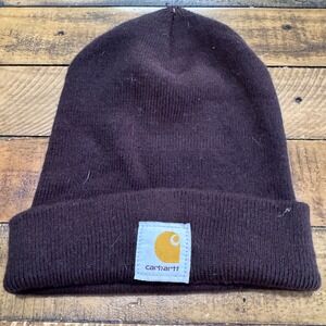 Carhartt Beanie Hat Mens OSFA Dark Brown Solid Cuffed Knit Made in USA 100111